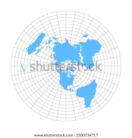 Round map of the world with the North Pole in the center with latitude and longitude. Vector