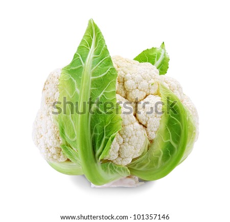 Whole fresh cauliflower isolated on white background