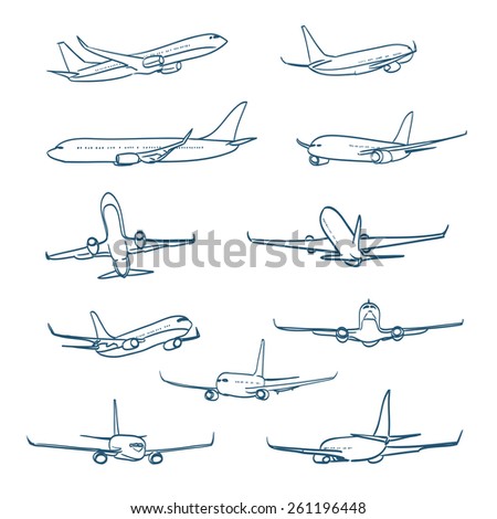 Airplanes Sketches Stock Vector Illustration 261196448 : Shutterstock