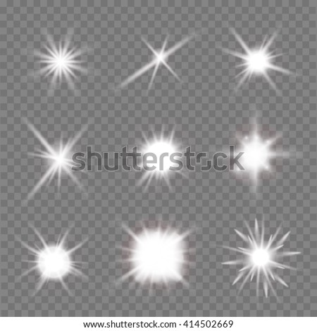 set of light flashes over transparent background. vector illustration