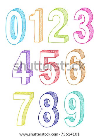 Hand Drawn 3d Numbers Stock Vector Illustration 75614101 : Shutterstock