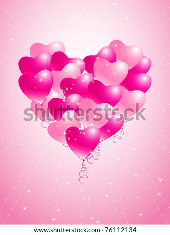 heart balloons background with stars