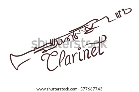 Clarinet line art drawing on white. vector illustration 