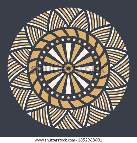 Abstract circular ornament. Ethnic mandala. Stylized sun symbol. Rosette of geometric elements. Tribal ethnic motif. Round  color pattern. Decorative vector design element.