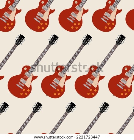Seamless pattern with electric guitars, Gibson guitars. Isolated guitars. Musical color vector background.