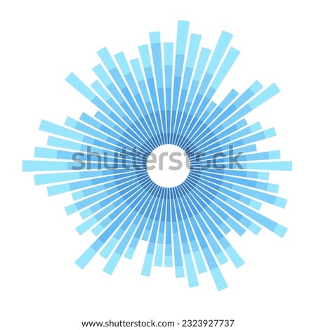 Radial burst lines. Design segmented element. Radial blue concentric particles isolated on white background. Abstract geometric shape. Blue color sunburst. Infographic template. Vector illustration.