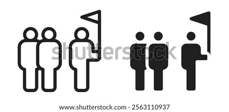 Tour guide people icons in black line and filled versions