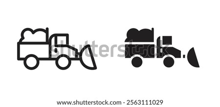 Snowplow icons in black line and filled versions