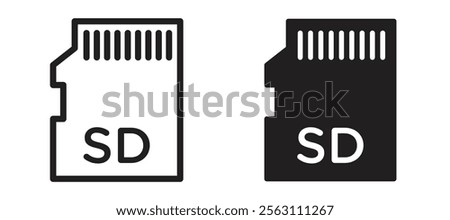 Sd card icons in black line and filled versions