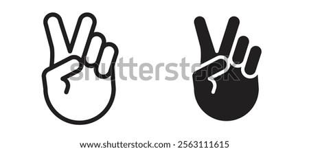 Hand peace icons in black line and filled versions