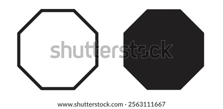 Octagon icons in black line and filled versions