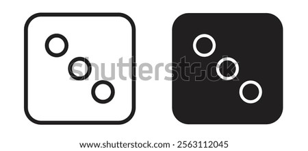 Dice three icons in black line and filled versions