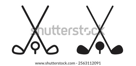 Golf club icons in black line and filled versions