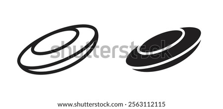 Flying disc icons in black line and filled versions