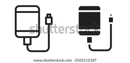 External hard drive icons in black line and filled versions