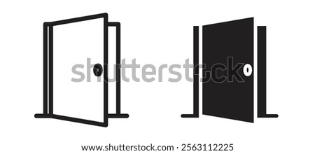 Door open icons in black line and filled versions