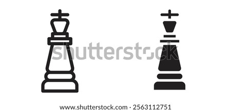 Chess king icons in black line and filled versions