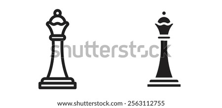 Chess queen icons in black line and filled versions