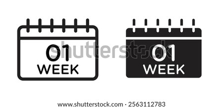 Calendar week icons in black line and filled versions