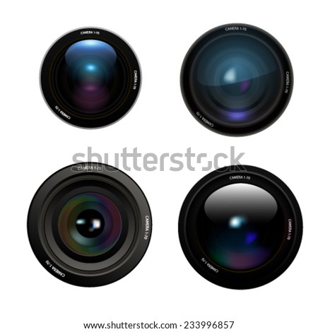 Camera lens set on white background. Vector