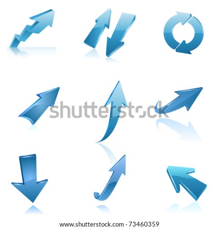 Blue arrow icon set. Vector