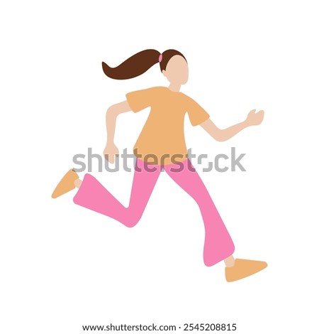 Running girl. Vector illustration. Flat faceless design isolated on a white background.