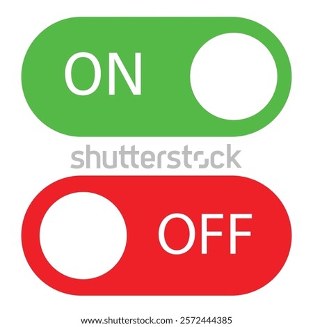 On and Off Toggle Switch Buttons with Lettering Modern Devices User Interface Mockup or Template - Green and red on White Background - Gradient Graphic Design