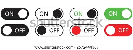 On and Off Toggle Switch Buttons with Lettering Modern Devices User Interface Mockup or Template - Green and red on White Background - Gradient Graphic Design