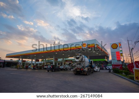 Krabi, 24 january 2015: Shell gas station in Krabi Muang district, Krabi province, Thailand. Royal Duch Shell is largest oil company in the world