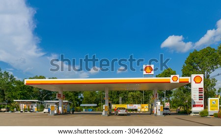 Trang, 30 june 2015: Shell gas station in Trang Muang district, Trang province, Thailand. Royal Duch Shell is largest oil company in the world