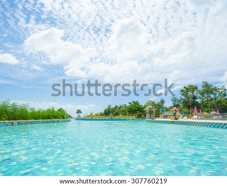 Songkhla, 01 july 2015: Giant open air pool in huge aqua park of Songkhla zoo in Songkhla town, Songkhla province, Thailand.