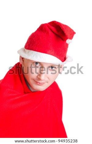 Portrait of fun man in santa suit