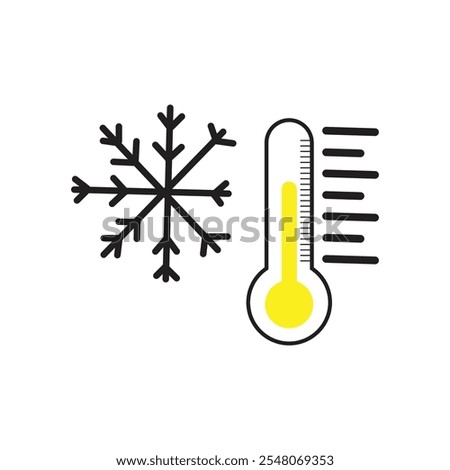 thermometer with yellow scale, climate control, weather change, flat vector bicolor icon, weather icon. Temperature thermometer icon