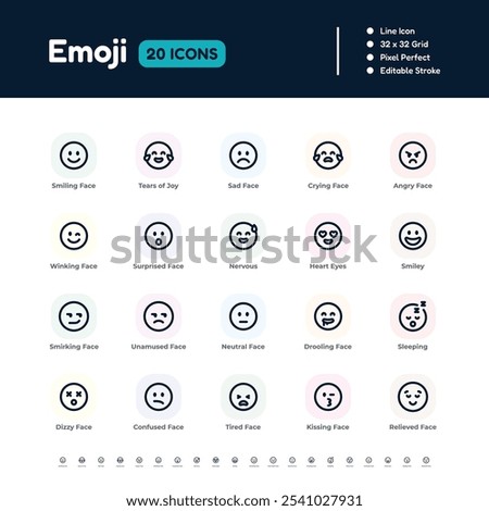 Emoji Line Icon Set – Pixel Perfect Editable Stroke Vector Design