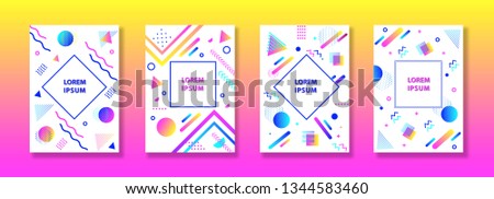 Set of neo memphis style covers. Collection of cool bright covers. Abstract geometric art for covers, banners, flyers and posters. Vector.