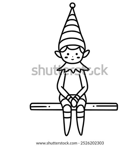 Line art doodle Hand drawn Christmas Winter graphic vector illustration isolated on white background color editable Christmas Elf on the shelf