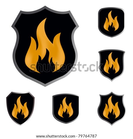 Set Of Shields With Sign Of Fire Stock Vector Illustration 79764787 ...