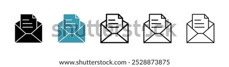 Newsletter vector icon set in black and blue colors.