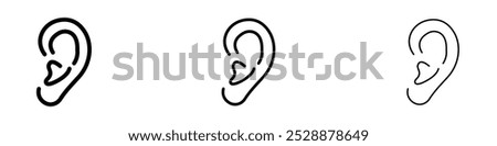 Ear vector icon set in black and blue colors.