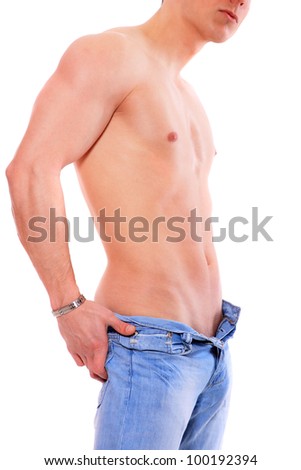 Young man with a perfect muscle body (isolated on white)