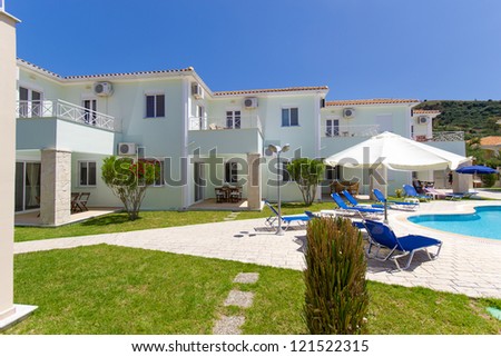 Exterior of a luxurious villa at Greek  resort
