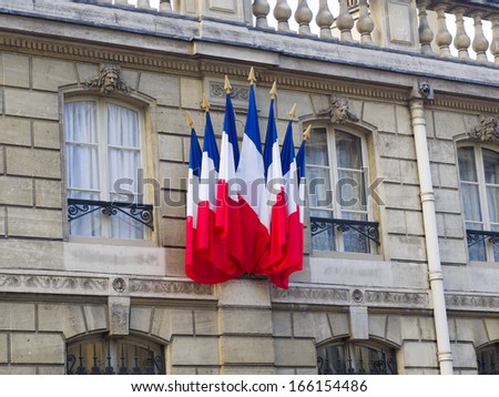 French flags at the Elysee palace residence of the French president Paris France