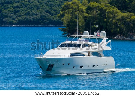 Luxury Yacht passing the Skorpios island in Lefkada Greece