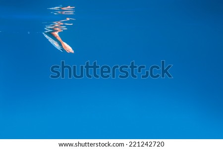 Young woman\'s hands underwater in the swimming pool