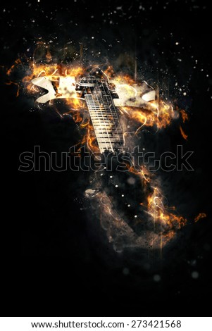 Hard rock heavy metal Electric Guitar on fire
