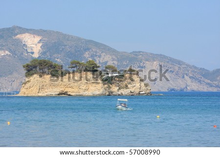 Little island Cameo with footbridge Laganas Zakynthos island