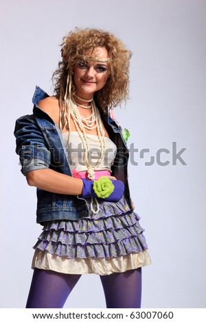 80'S Fashion Woman Over Gray Background Stock Photo 63007060 : Shutterstock