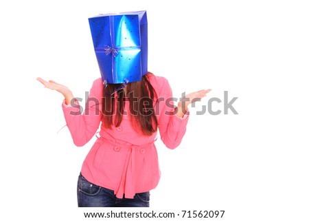 lovely woman with a shopping bag over her head