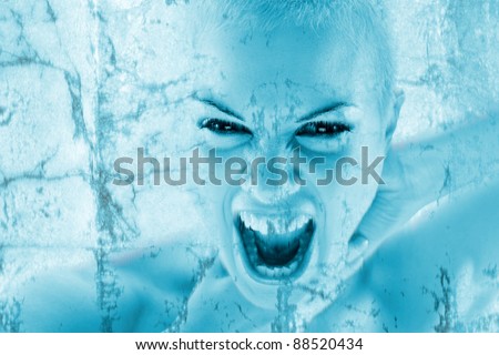 Frozen young woman screaming