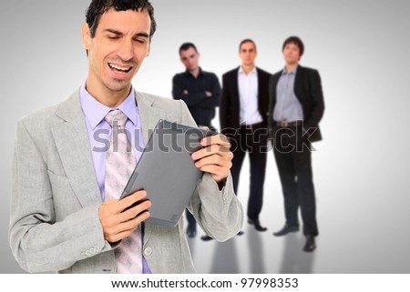 Photo of a four person business team isolated on a white background